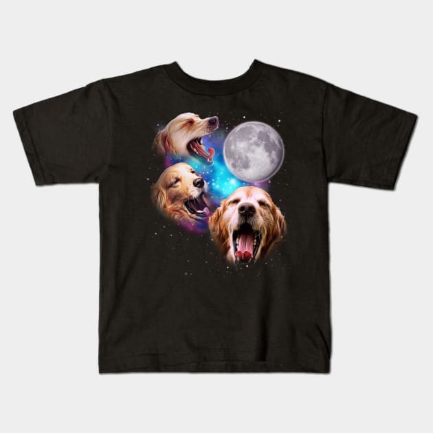Three Golden Retrievers Howl at the Moon Kids T-Shirt by darklordpug